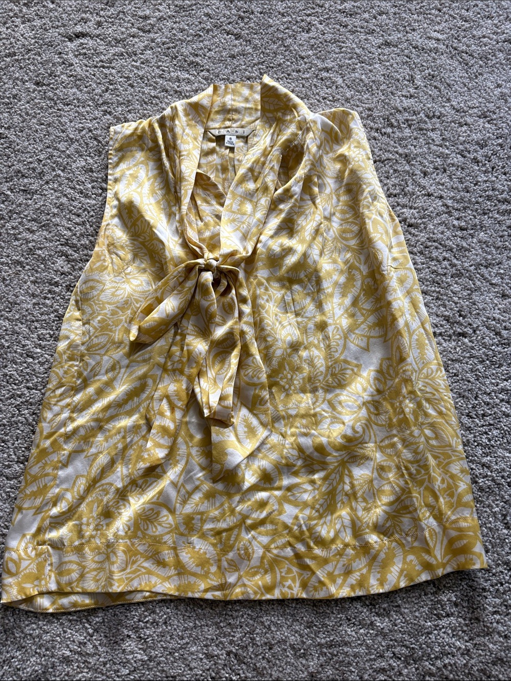 CAbi Yellow & White Floral Tie-Neck Top